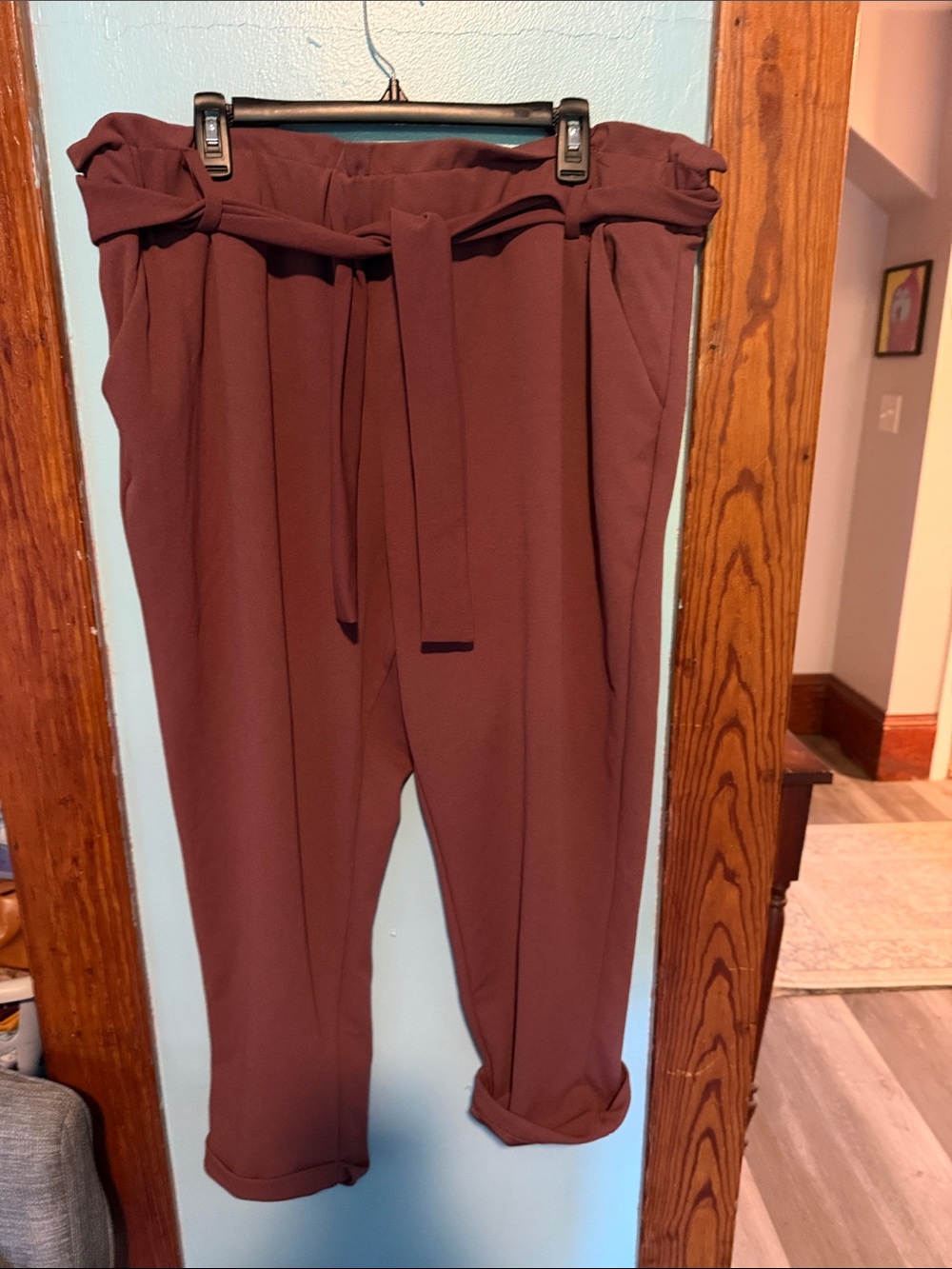 Maurices Paperbag Waist Cropped Trousers in Deep Burgundy